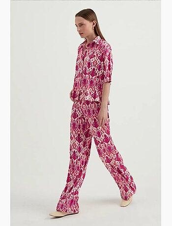 Camisa boho em cetim com manga curta relaxada hiccup