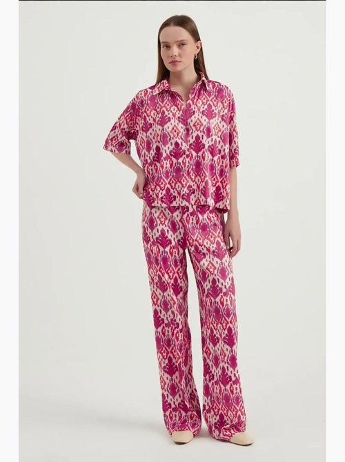 Camisa boho em cetim com manga curta relaxada hiccup - Kiabi