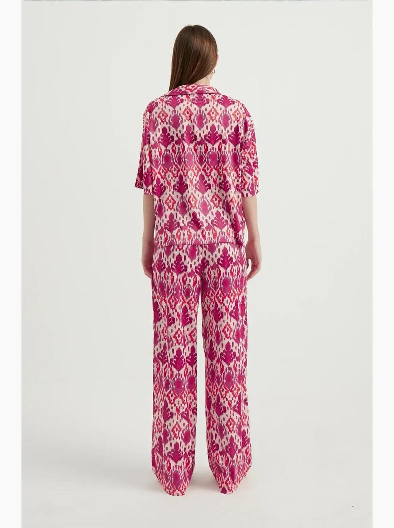 Camisa boho em cetim com manga curta relaxada hiccup Multicolorido - Kiabi