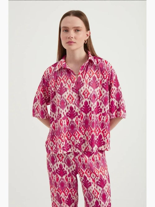 Camisa boho em cetim com manga curta relaxada hiccup - Kiabi