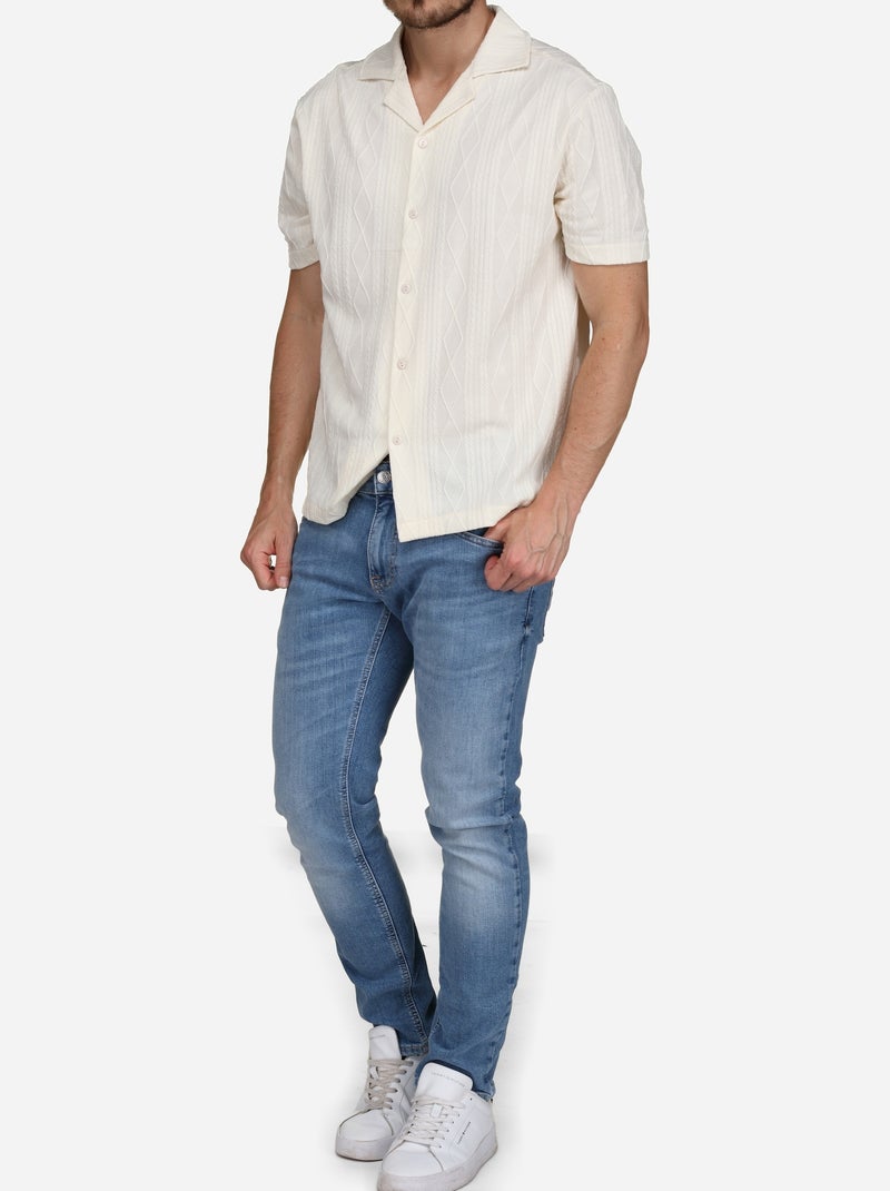Camisa bordada - Frilivin Creme - Kiabi