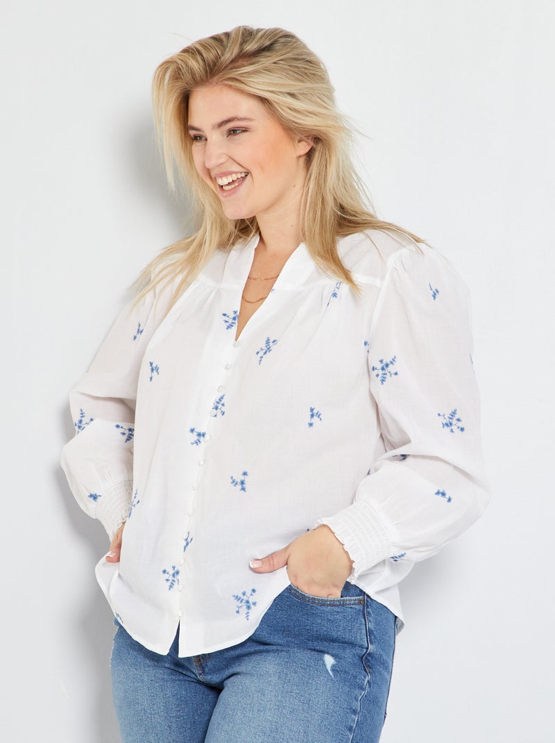 Camisa bordada Branco - Kiabi