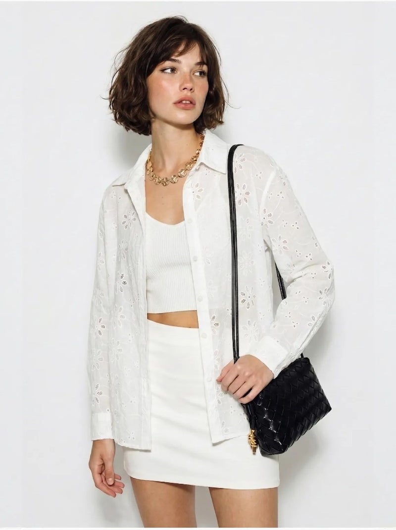 Camisa bordada de corte descontraído lucci Branco - Kiabi