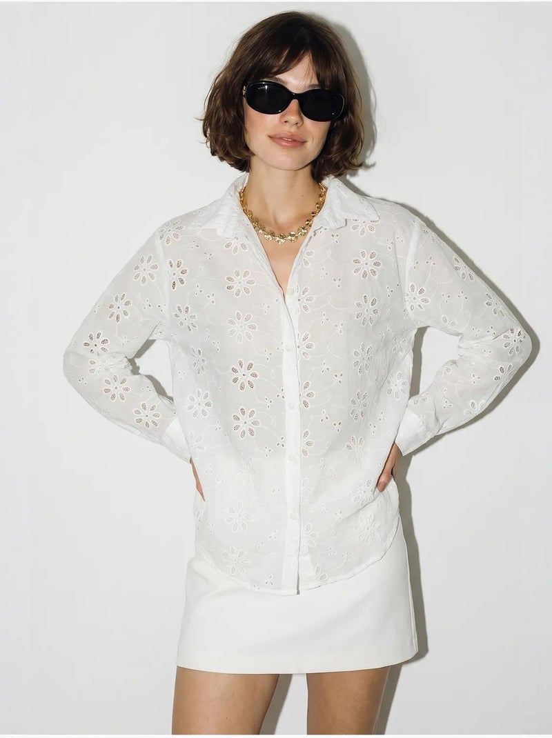 Camisa bordada de corte descontraído lucci Branco - Kiabi