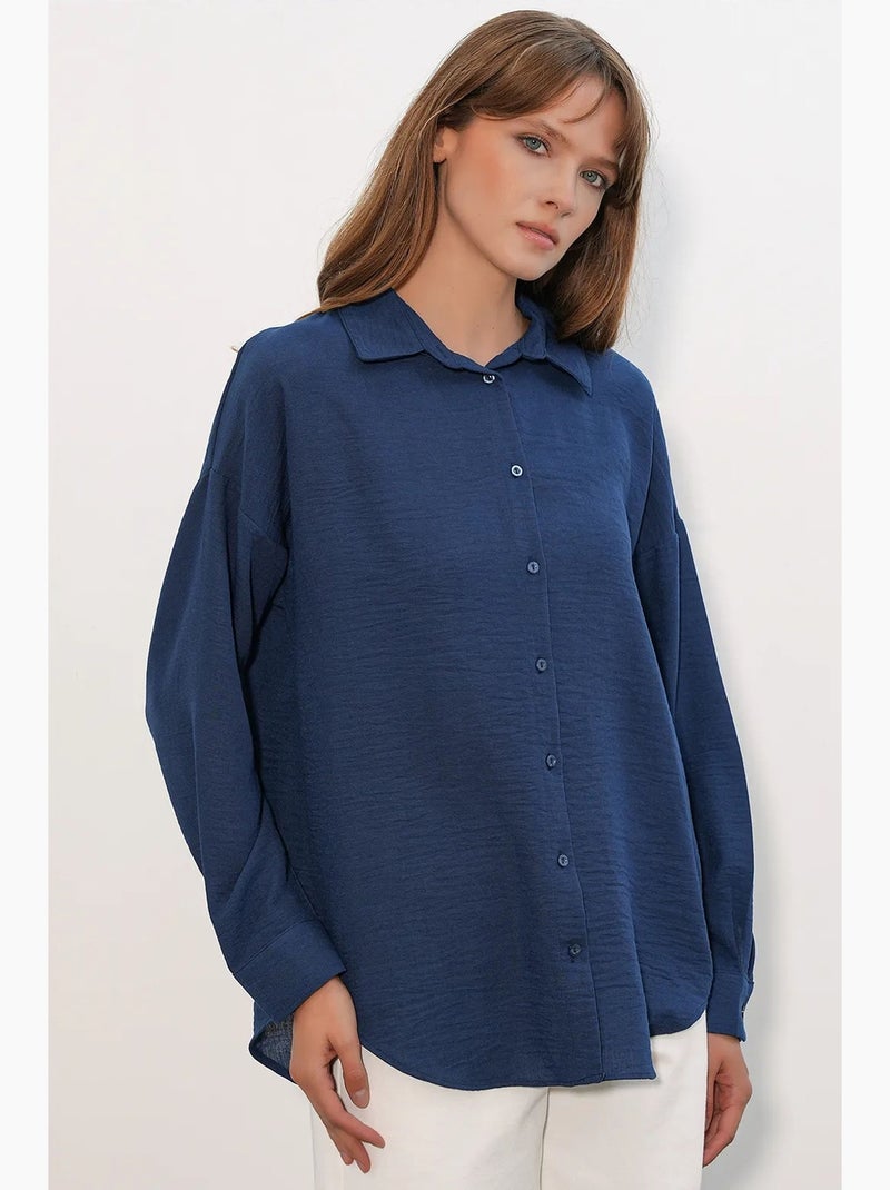 Camisa bordada de manga comprida com fecho de botões bdart Azul-marinho - Kiabi