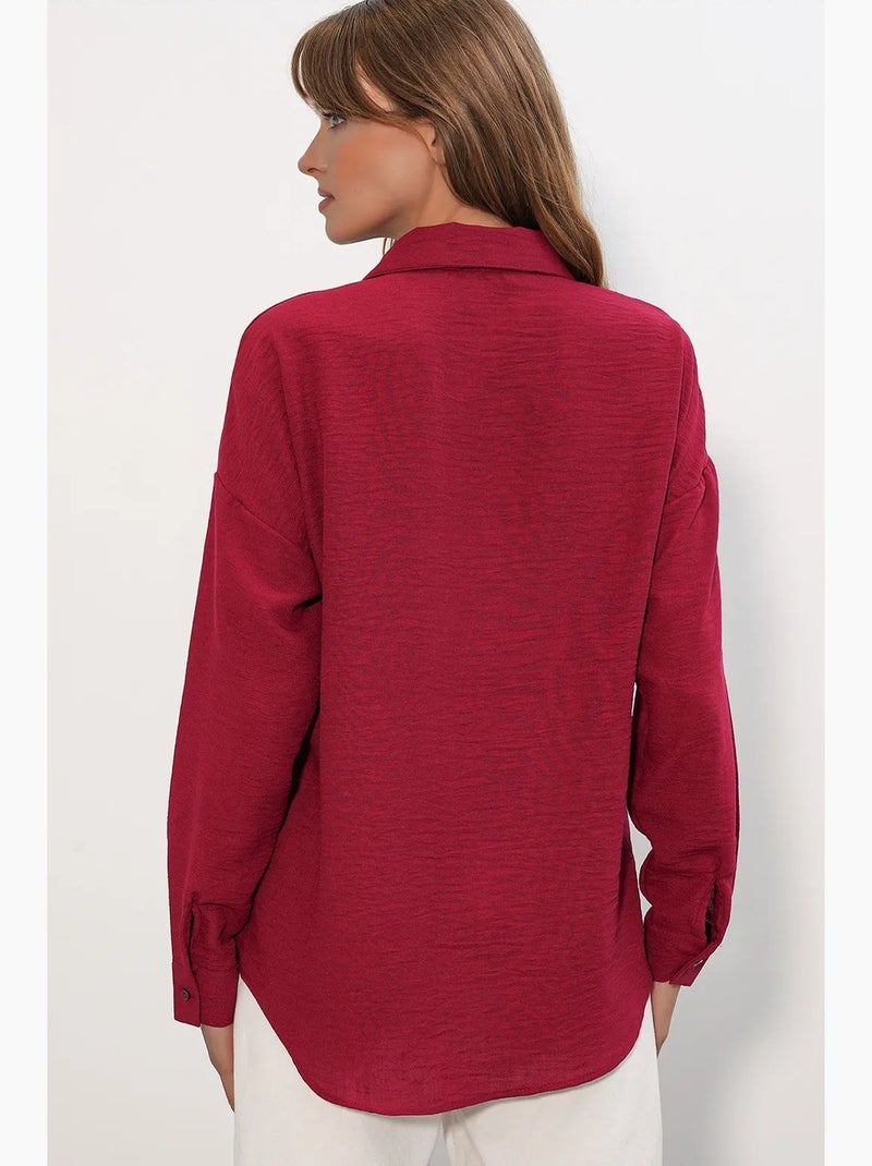 Camisa bordada de manga comprida com fecho de botões bdart Vermelho bordô - Kiabi