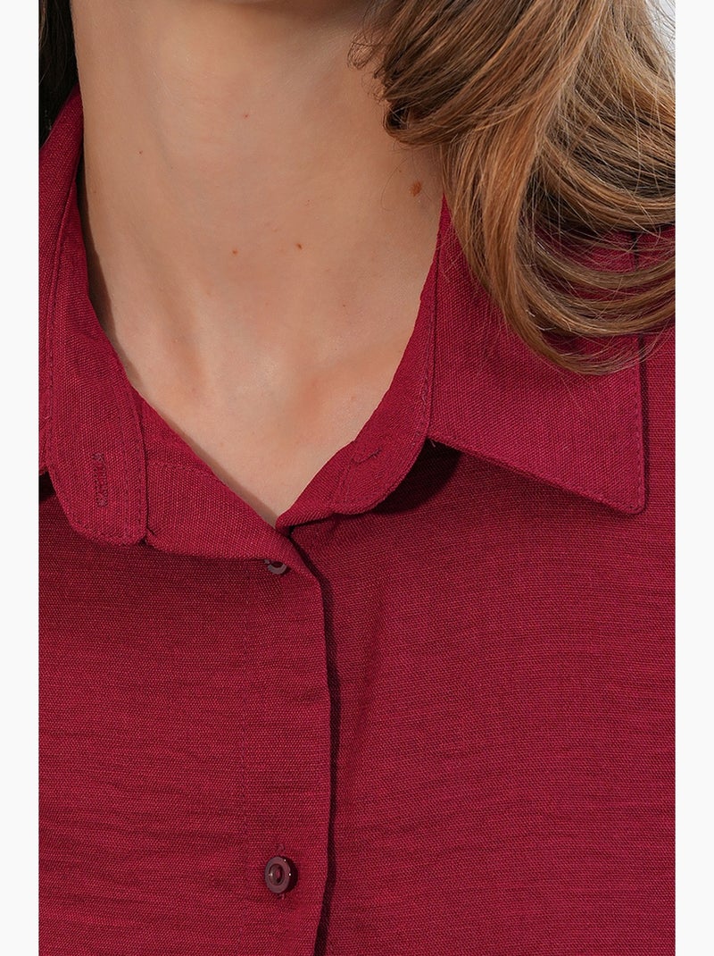 Camisa bordada de manga comprida com fecho de botões bdart Vermelho bordô - Kiabi