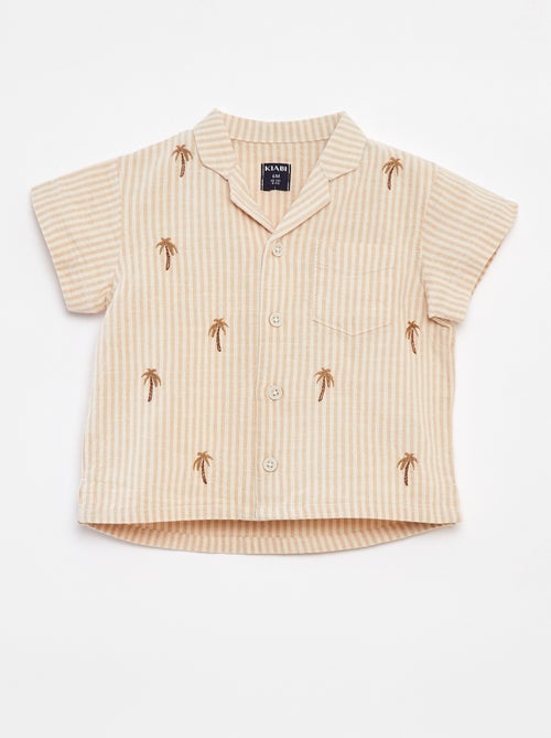 Camisa bordada de manga curta - Kiabi