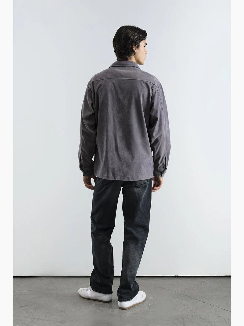 Camisa bordada regular fit de manga comprida giesto Cinza - Kiabi