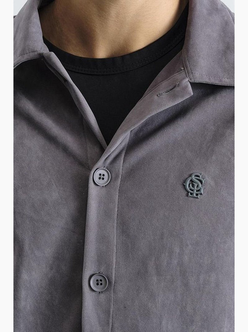 Camisa bordada regular fit de manga comprida giesto Cinza - Kiabi