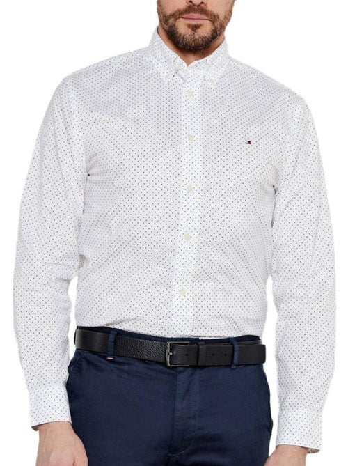 Camisa Branca Estampada de Homem Tommy Hilfiger Flex Poplin Bolinhas - Kiabi Camisa Branca Estampada de Homem Tommy Hilfiger Flex Poplin Bolinhas - Kiabi
