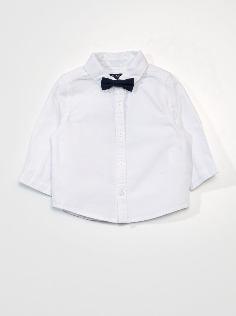 Camisa branca + papillon amovível Branco - Kiabi