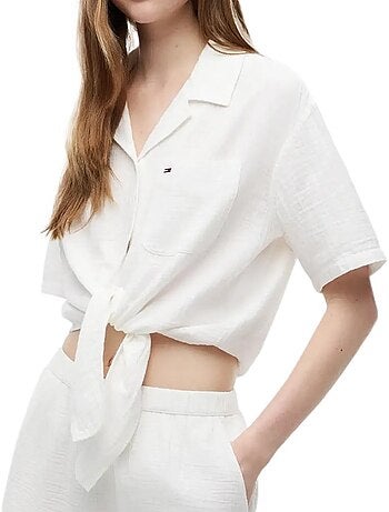 Camisa branca texturizada tommy hilfiger para mulher