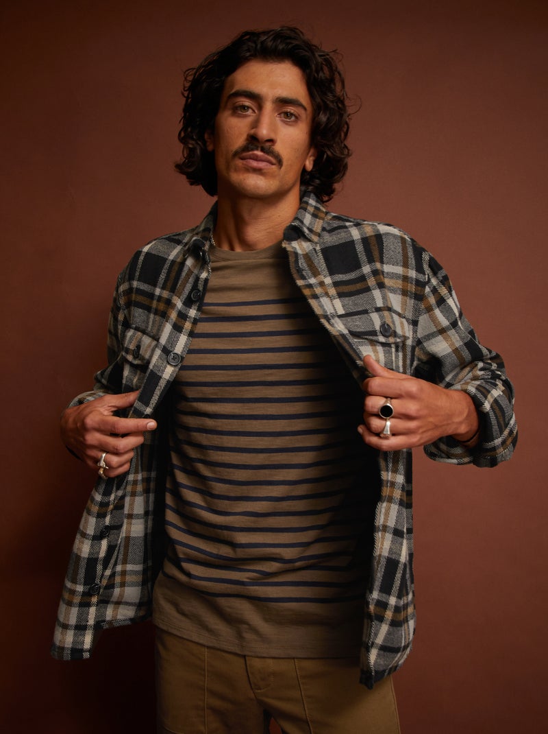 Camisa-casaco aos quadrados de flanela PRETO - Kiabi