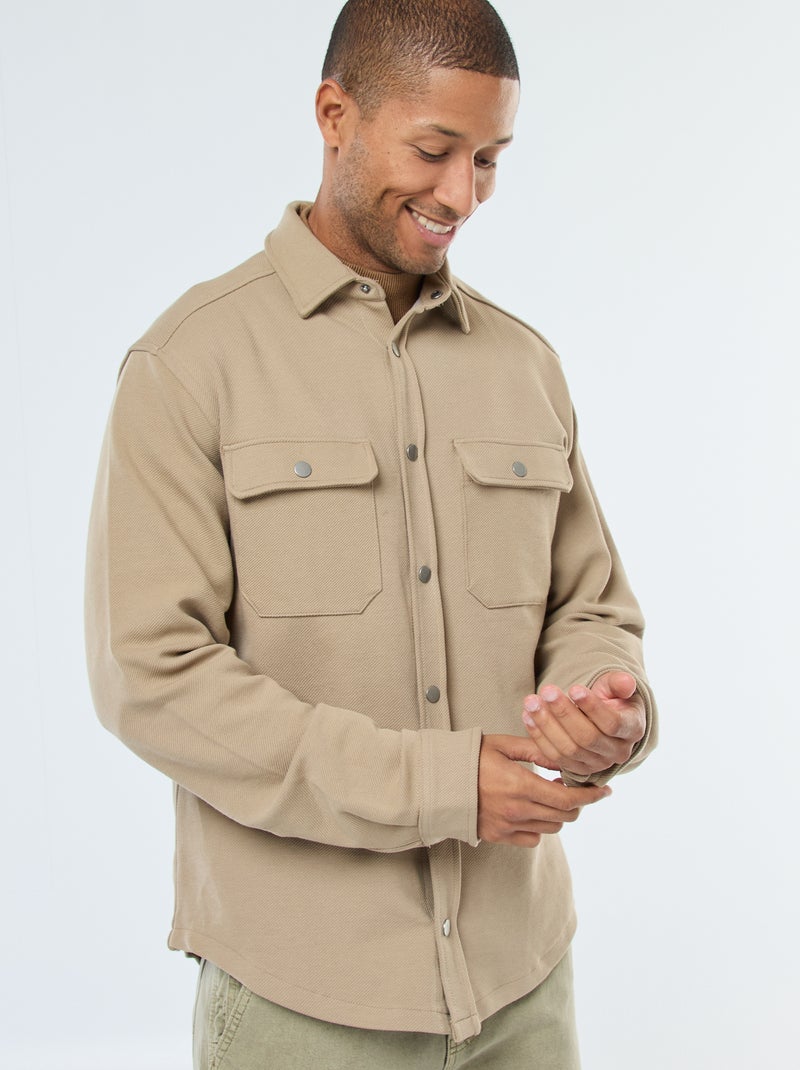 Camisa-casaco com abertura com molas de pressão e 2 bolsos frontais Bege - Kiabi
