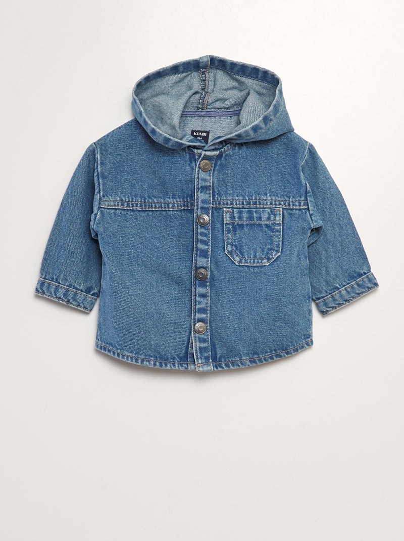 Camisa-casaco com capuz de ganga AZUL - Kiabi