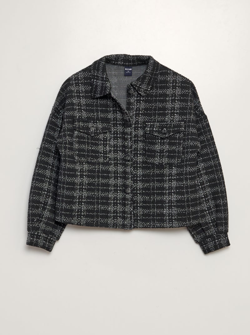 Camisa-casaco cropped em jacquard PRETO - Kiabi