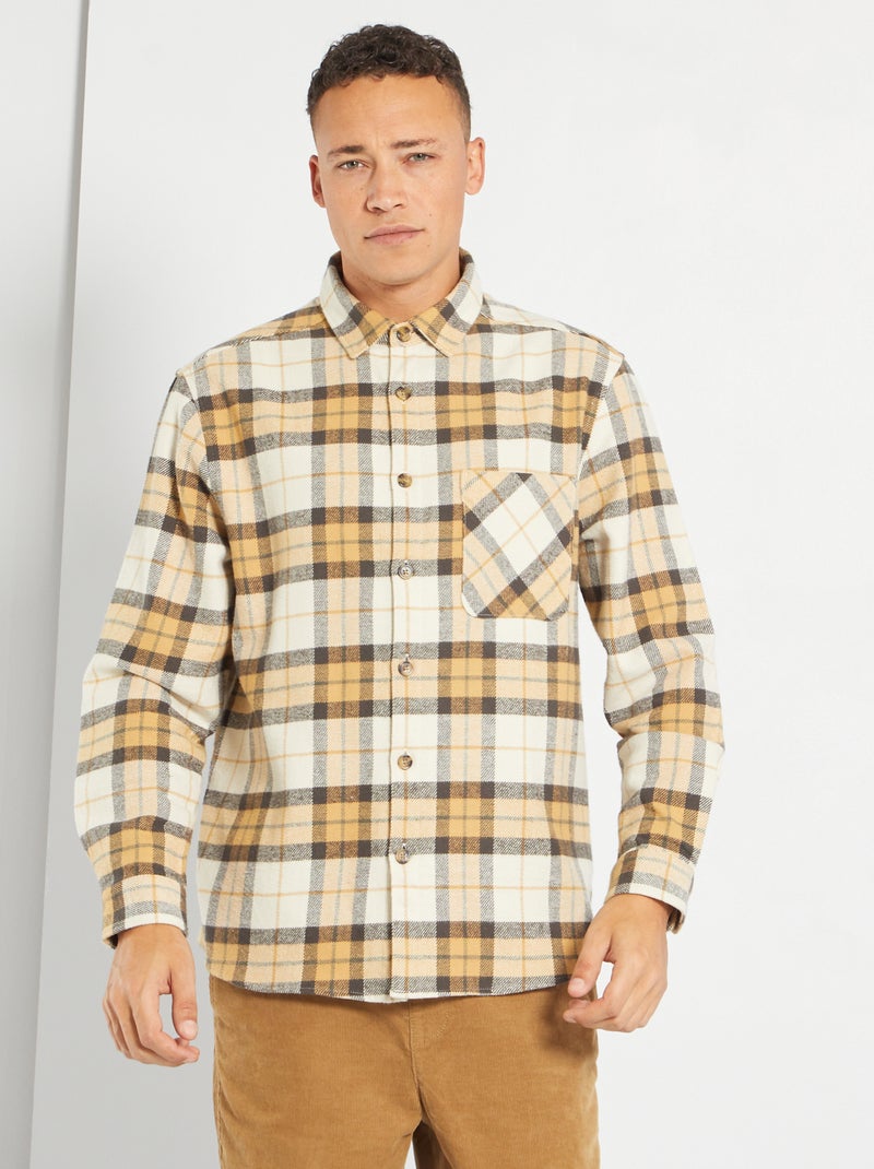 Camisa-casaco de flanela aos quadrados CAQUI - Kiabi