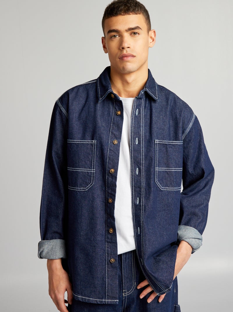 Camisa-casaco de ganga AZUL - Kiabi