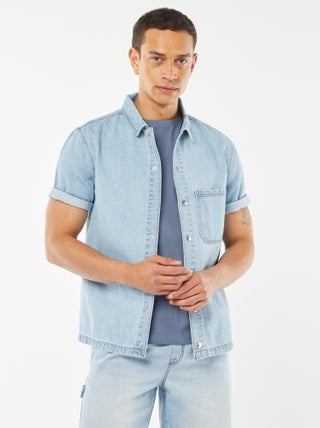 Camisa-casaco de ganga com bolso