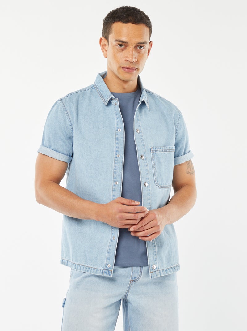 Camisa-casaco de ganga com bolso Azul - Kiabi