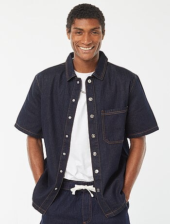 Camisa-casaco de ganga com bolso