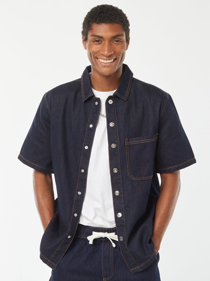 Camisa-casaco de ganga com bolso Azul - Kiabi