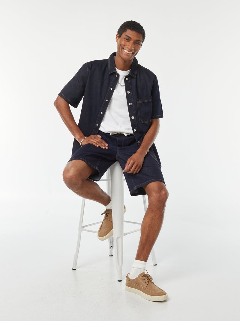 Camisa-casaco de ganga com bolso Azul - Kiabi