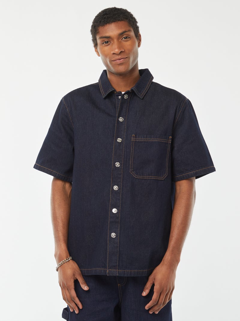 Camisa-casaco de ganga com bolso Azul - Kiabi