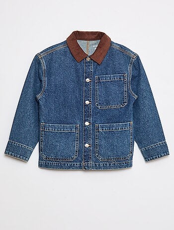 Camisa-casaco de ganga com gola de veludo