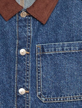 Camisa-casaco de ganga com gola de veludo