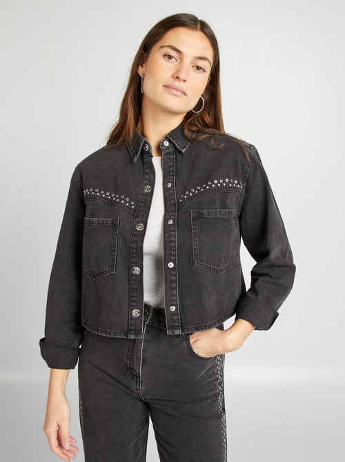 Camisa-casaco de ganga com pormenores metálicos - Kiabi