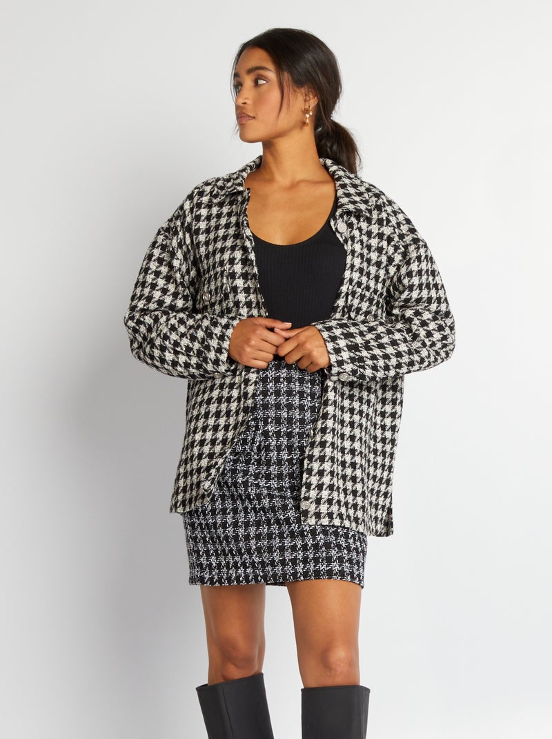 Camisa-casaco em pied-de-poule PRETO - Kiabi