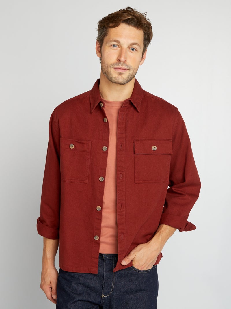 Camisa-casaco em sarja LARANJA - Kiabi