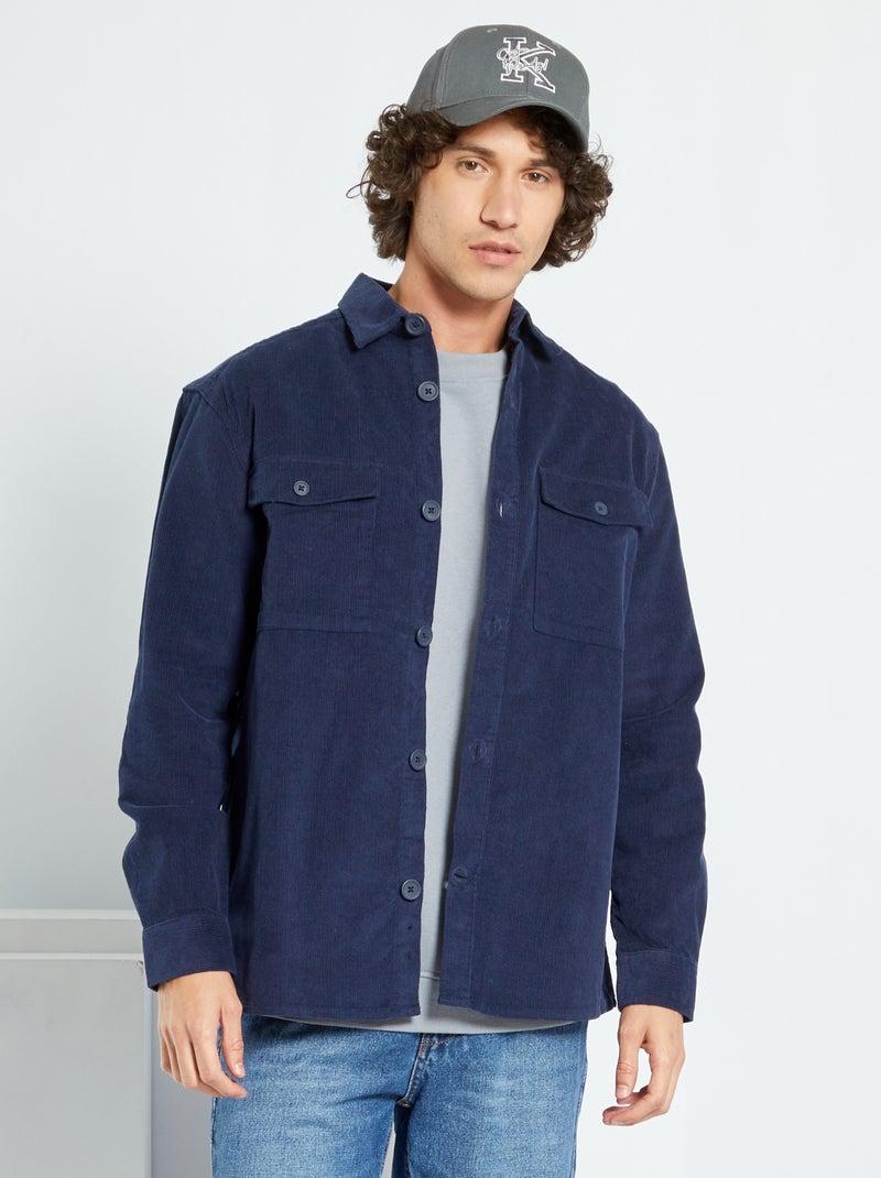 Camisa-casaco em veludo  - Azul Preto - Kiabi
