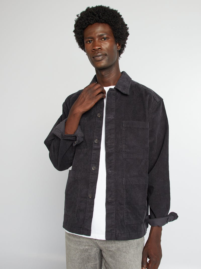 Camisa casaco regular em veludo PRETO - Kiabi