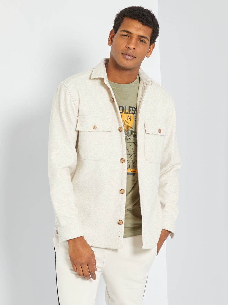 Camisa-casaco tipo lã Ecru - Kiabi