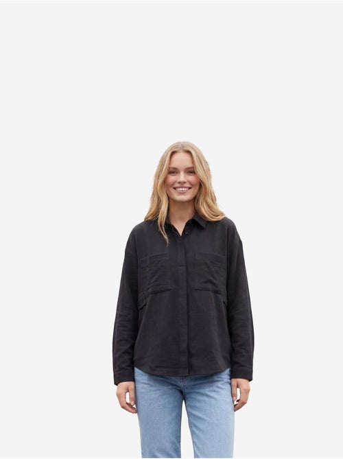 Camisa casual abotoada em mistura de linho com bolso my fashion - Kiabi Camisa casual abotoada em mistura de linho com bolso my fashion - Kiabi