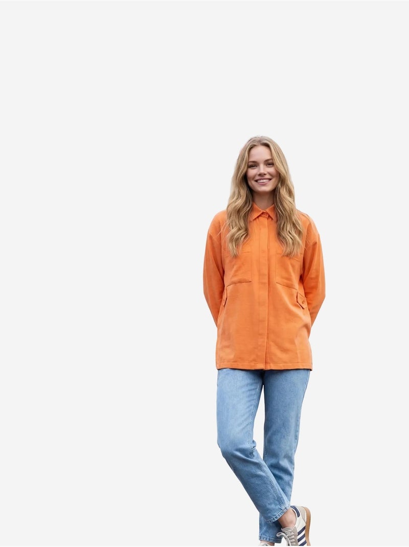 Camisa casual abotoada em mistura de linho com bolso my fashion Vermelho tijolo - Kiabi
