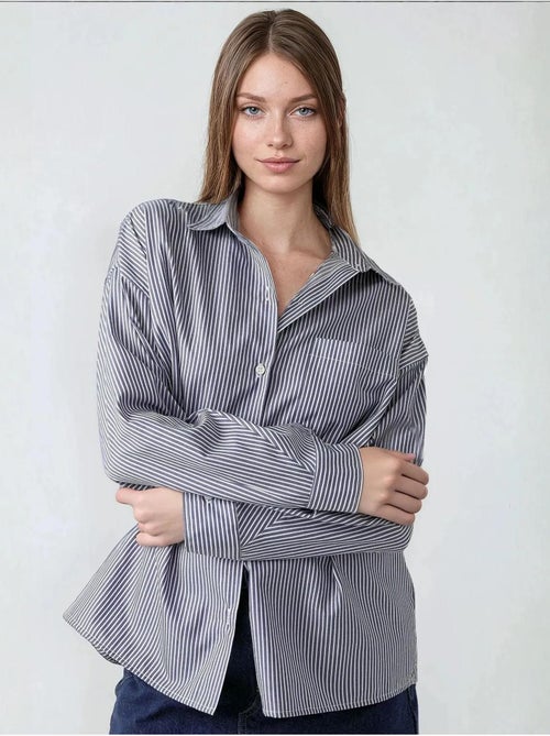 Camisa casual às riscas oversize hiccup - Kiabi Camisa casual às riscas oversize hiccup - Kiabi