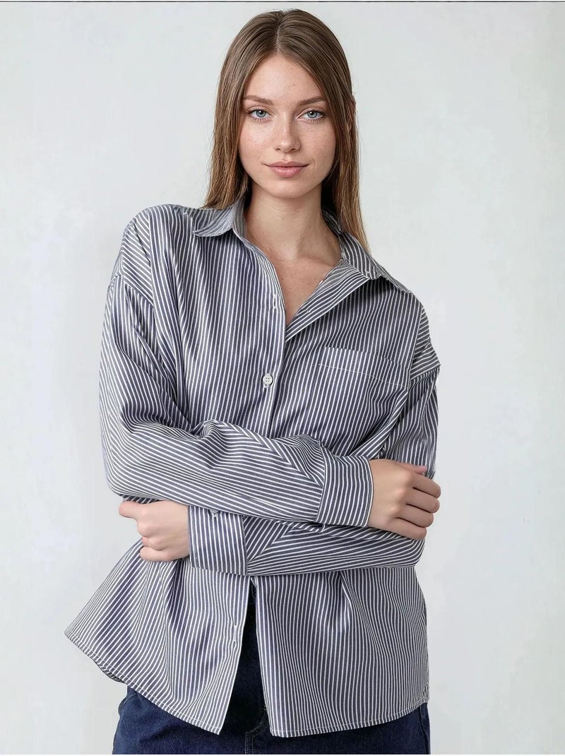 Camisa casual às riscas oversize hiccup Azul-pastel - Kiabi