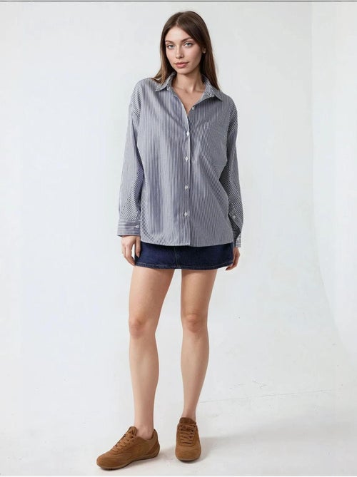 Camisa casual às riscas oversize hiccup - Kiabi Camisa casual às riscas oversize hiccup - Kiabi