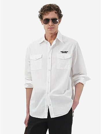 Camisa casual de algodão de manga comprida com bolso giesto