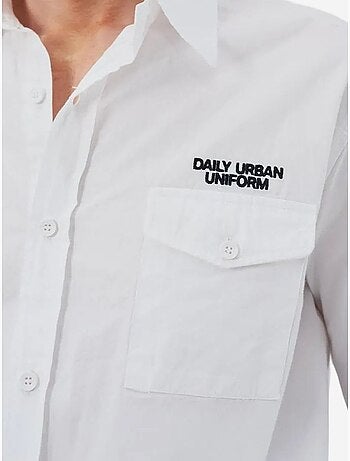 Camisa casual de algodão de manga comprida com bolso giesto