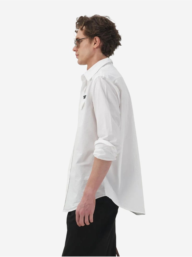 Camisa casual de algodão de manga comprida com bolso giesto Branco - Kiabi
