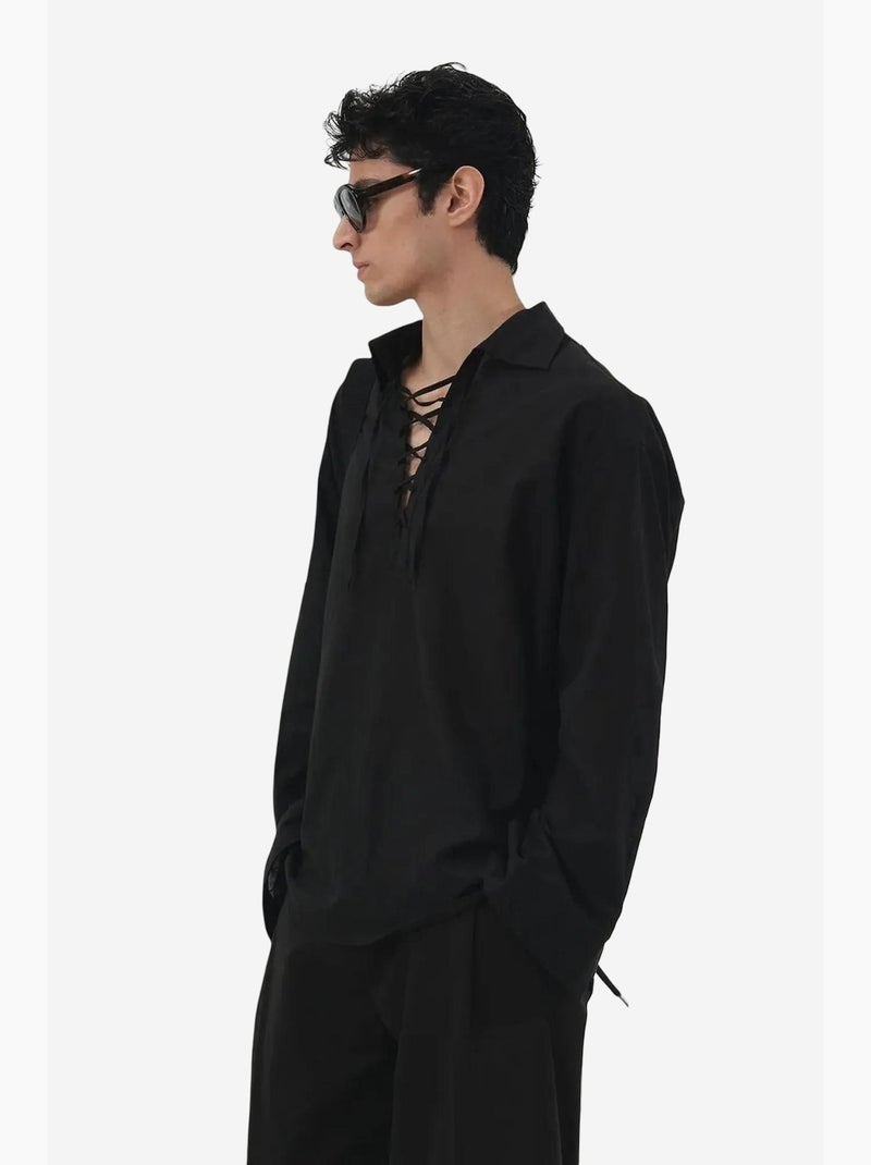 Camisa casual de manga comprida com detalhe de atilho giesto Preto - Kiabi