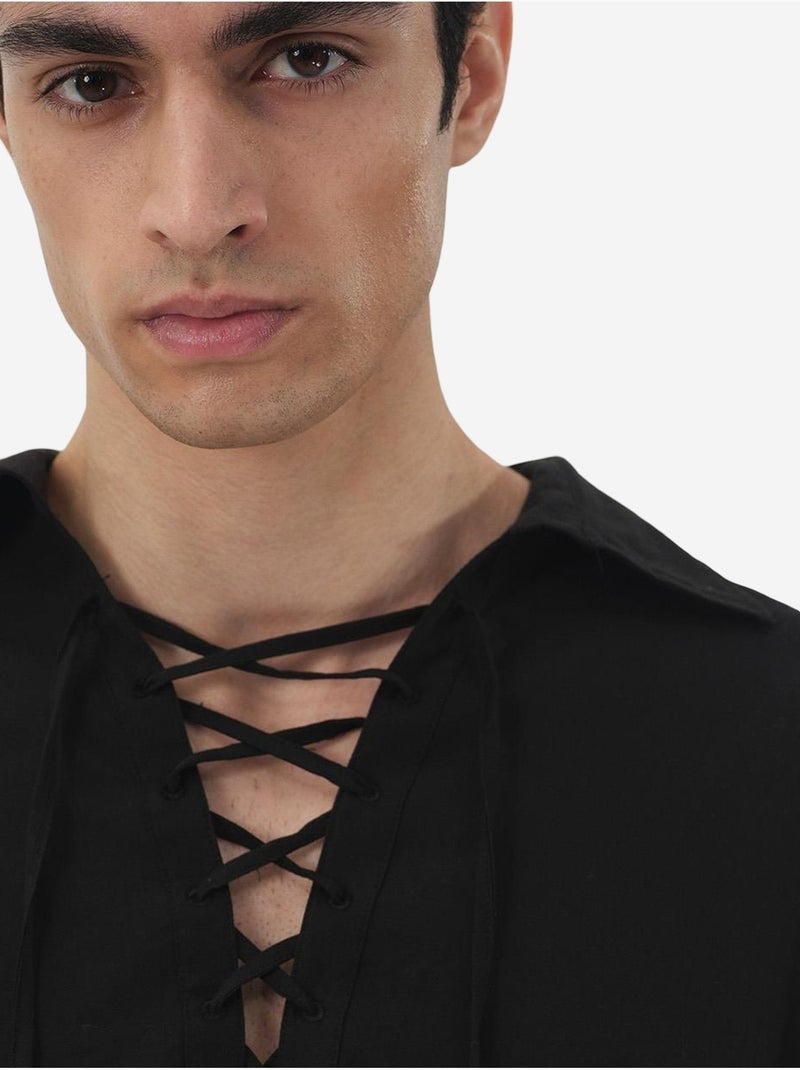 Camisa casual de manga comprida com detalhe de atilho giesto Preto - Kiabi