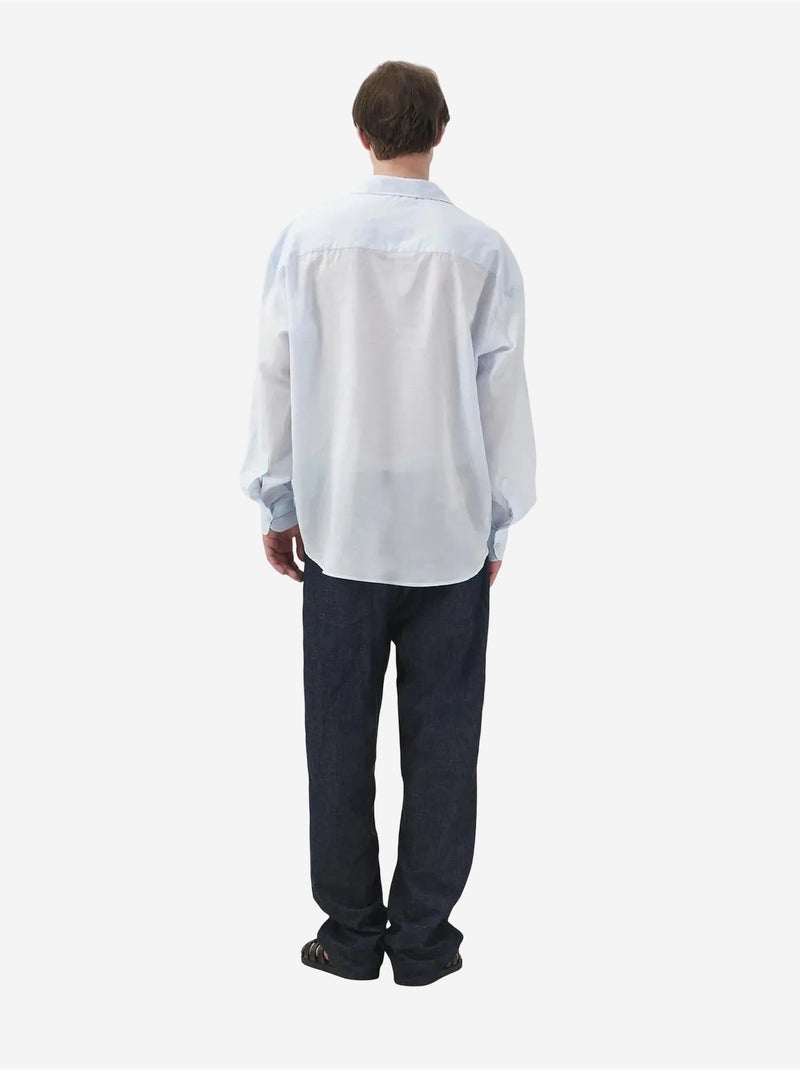 Camisa casual de manga comprida de corte descontraído com detalhe de nó giesto Azul-pastel - Kiabi