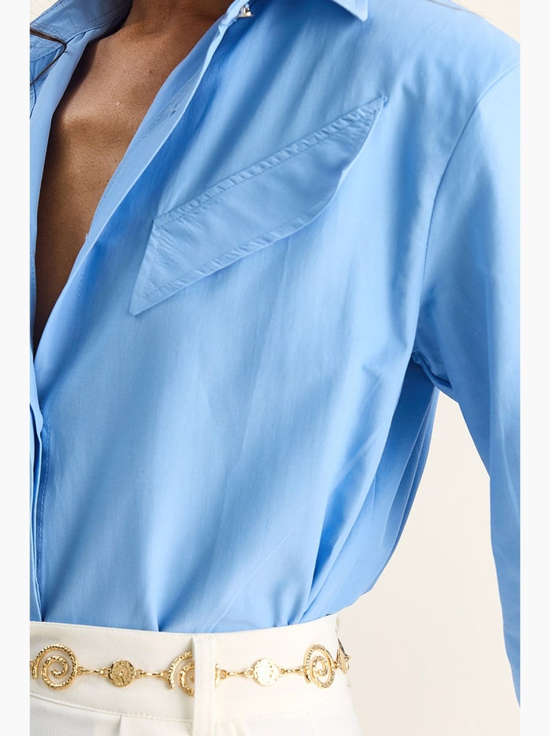 Camisa casual de popelina de manga comprida com botões e bolso lucci Azul claro - Kiabi
