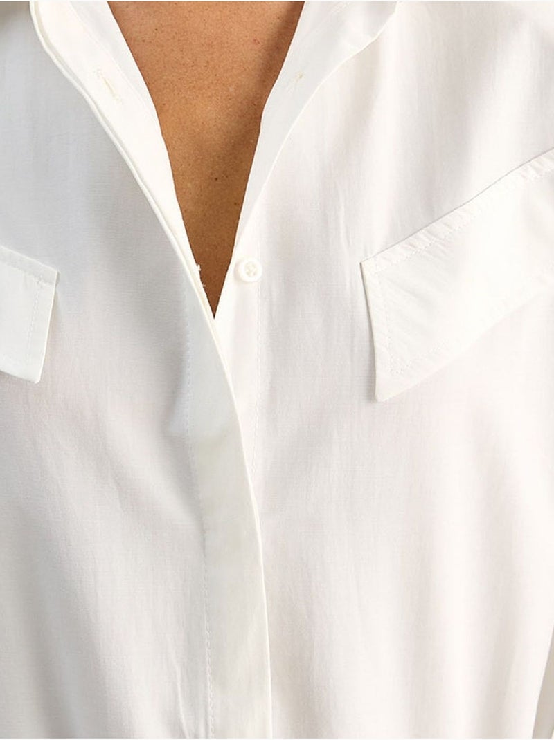 Camisa casual de popelina de manga comprida com botões e bolso lucci Branco - Kiabi